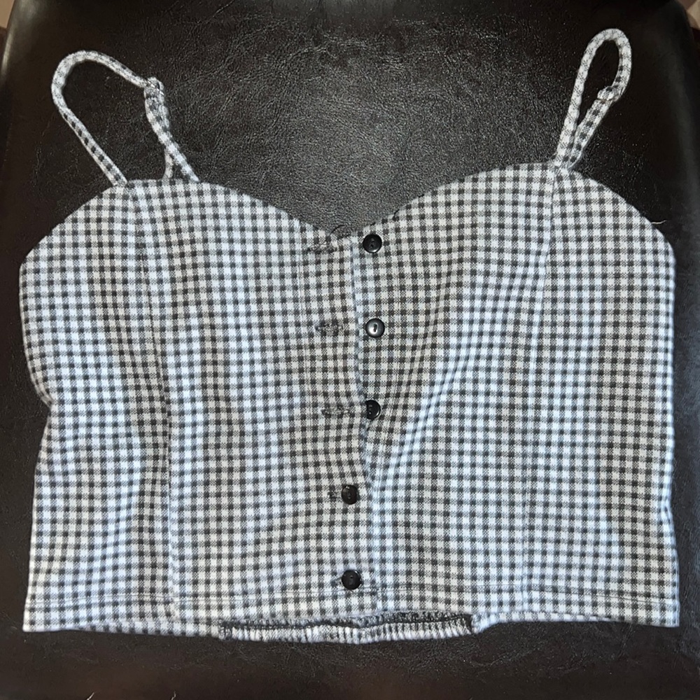 Plaid cotton crop top with buttons